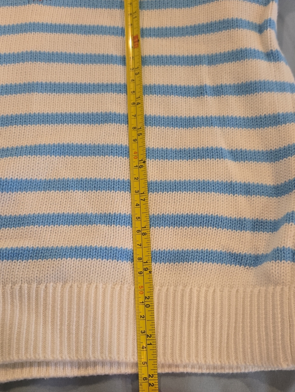LOFT Blue and White Striped Sweater with Embroidered Red 'Salty' Script - Picture 6 of 8